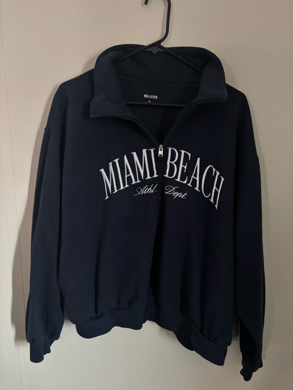 Hollister Navy Half-Zip Pullover with White Logo